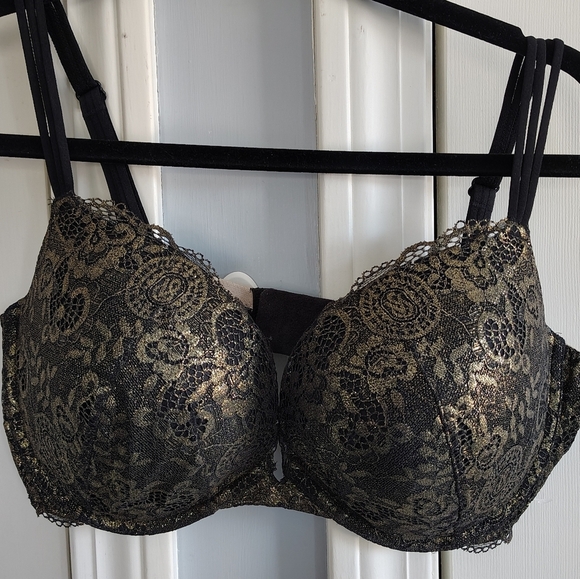 Victoria's Secret Very Sexy Push-up Pigeonnant Bra Black And Gold 38D - Picture 1 of 13